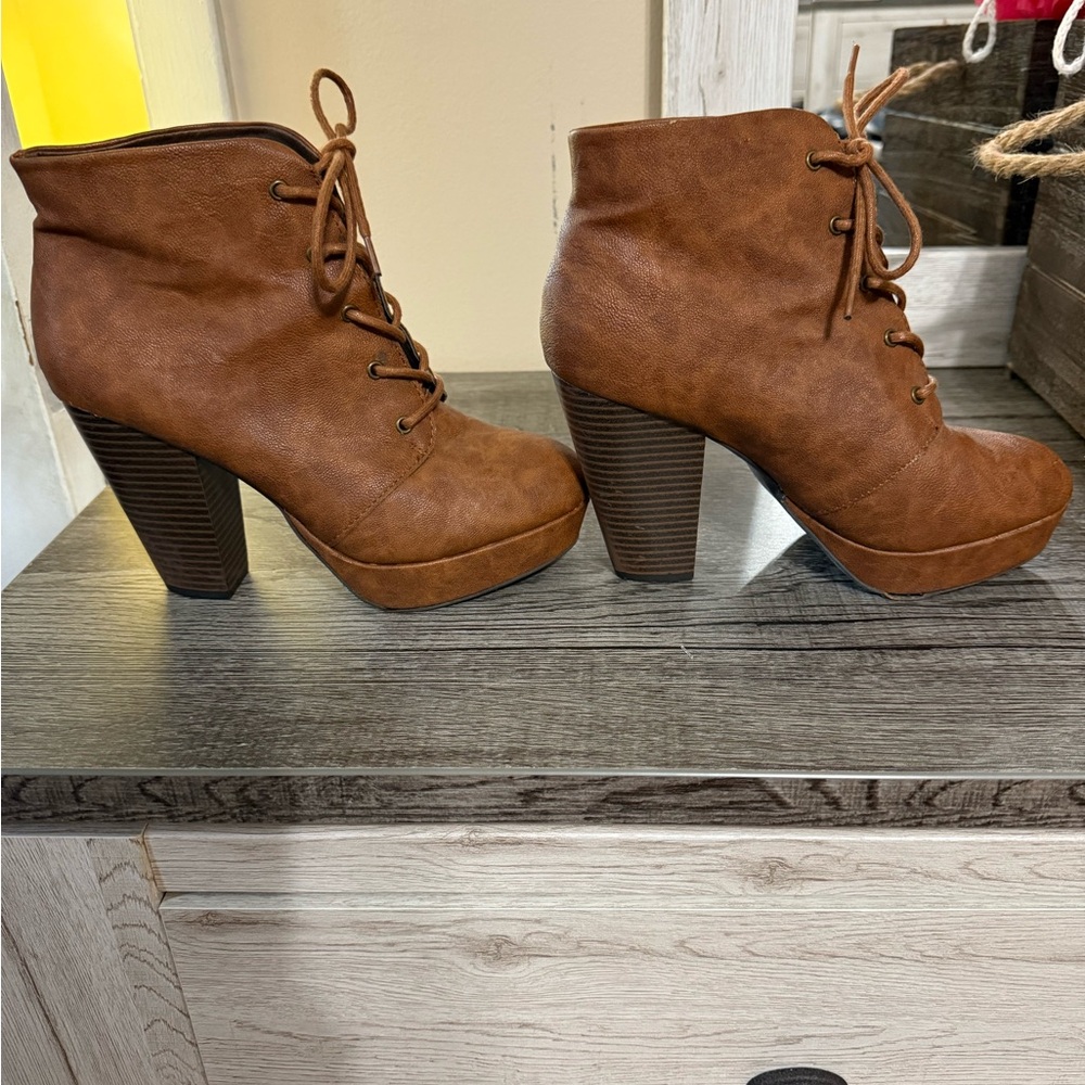Candie's Brown Heeled Boots with Lace-Up Design